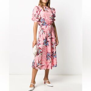 Stella Jean Pink Floral Puff Sleeve Midi Dress IT 44